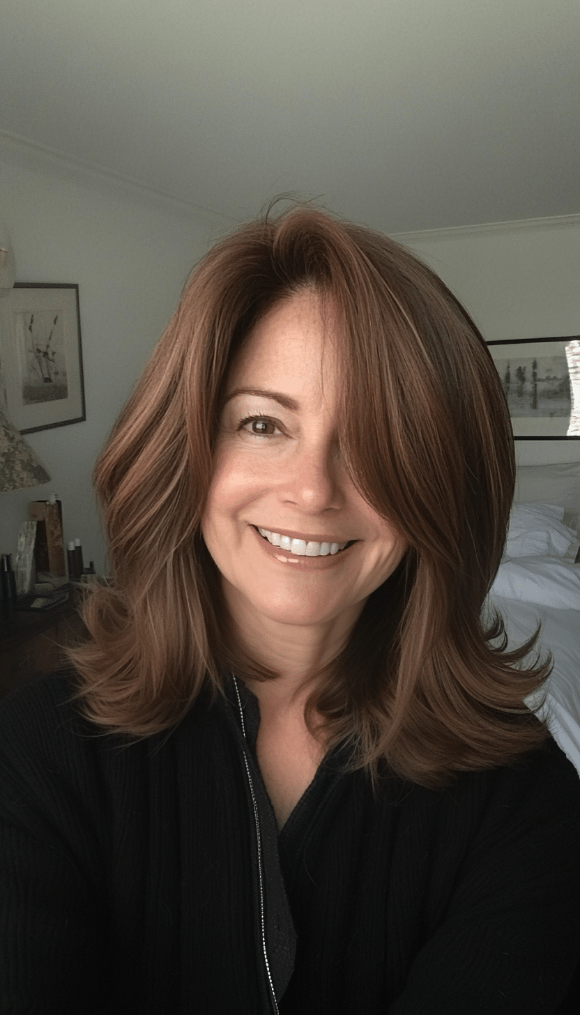 9. Caramel Long Bob Layers (Long Haircuts For Older Women) - Long Haircuts For Older Women