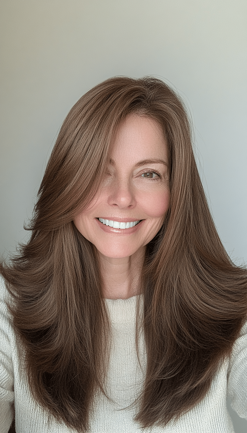11. Rich Walnut Tapered Layers (Long Haircuts For Older Women) - Long Haircuts For Older Women