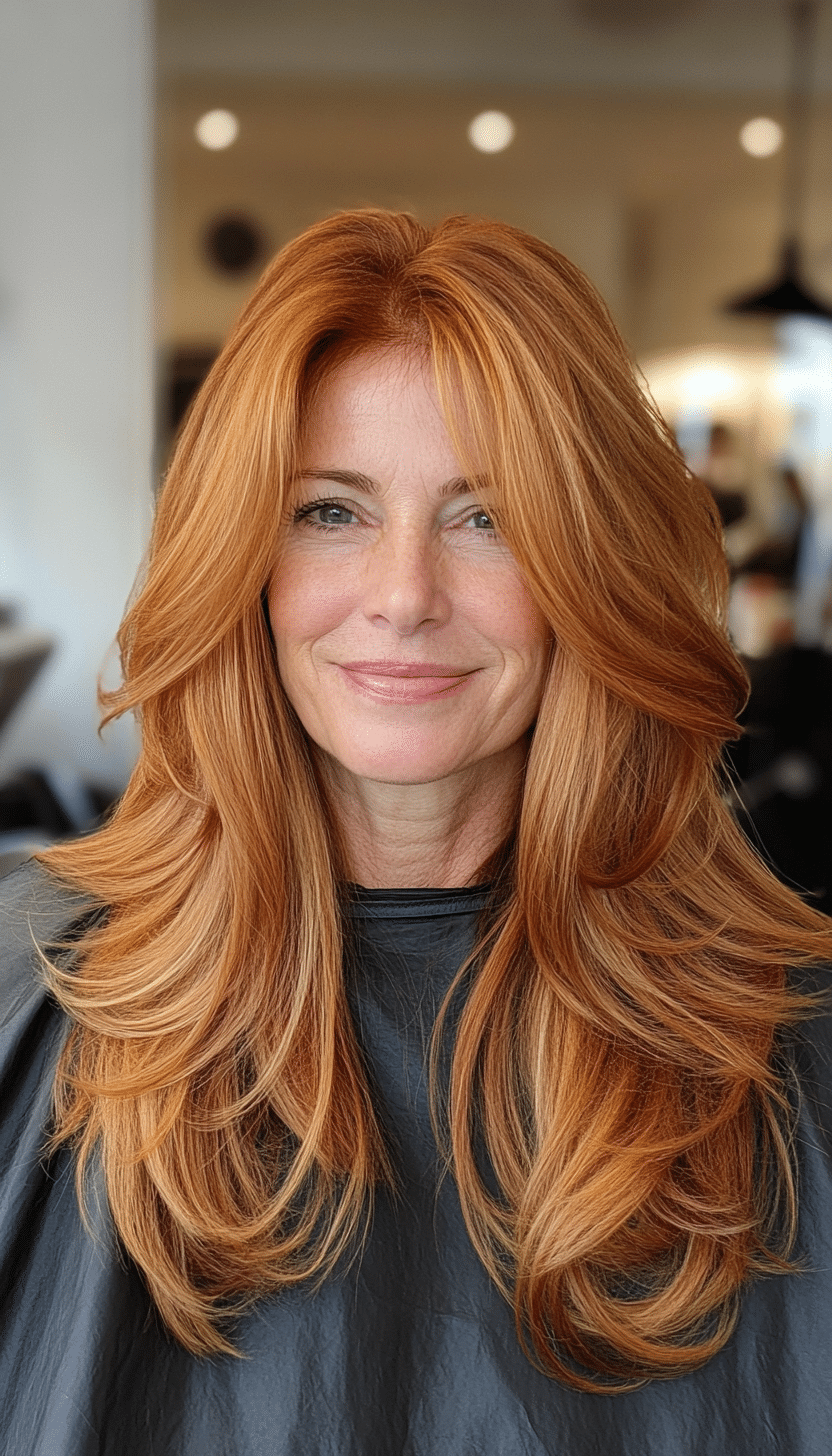 13. Golden Auburn Long Layers (Long Haircuts For Older Women) - Long Haircuts For Older Women