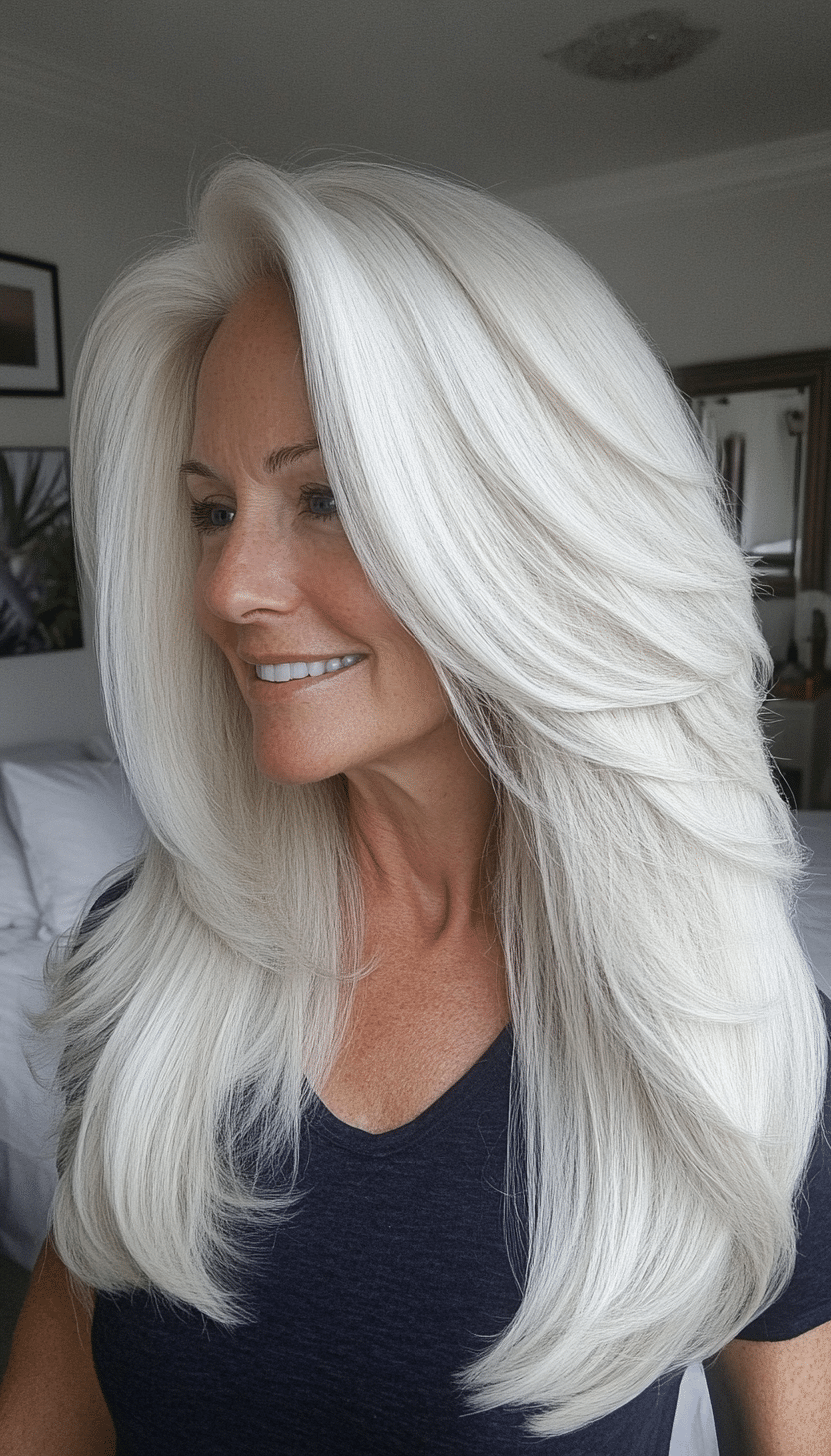 14. Ivory White Classic Layers (Long Haircuts For Older Women) - Long Haircuts For Older Women