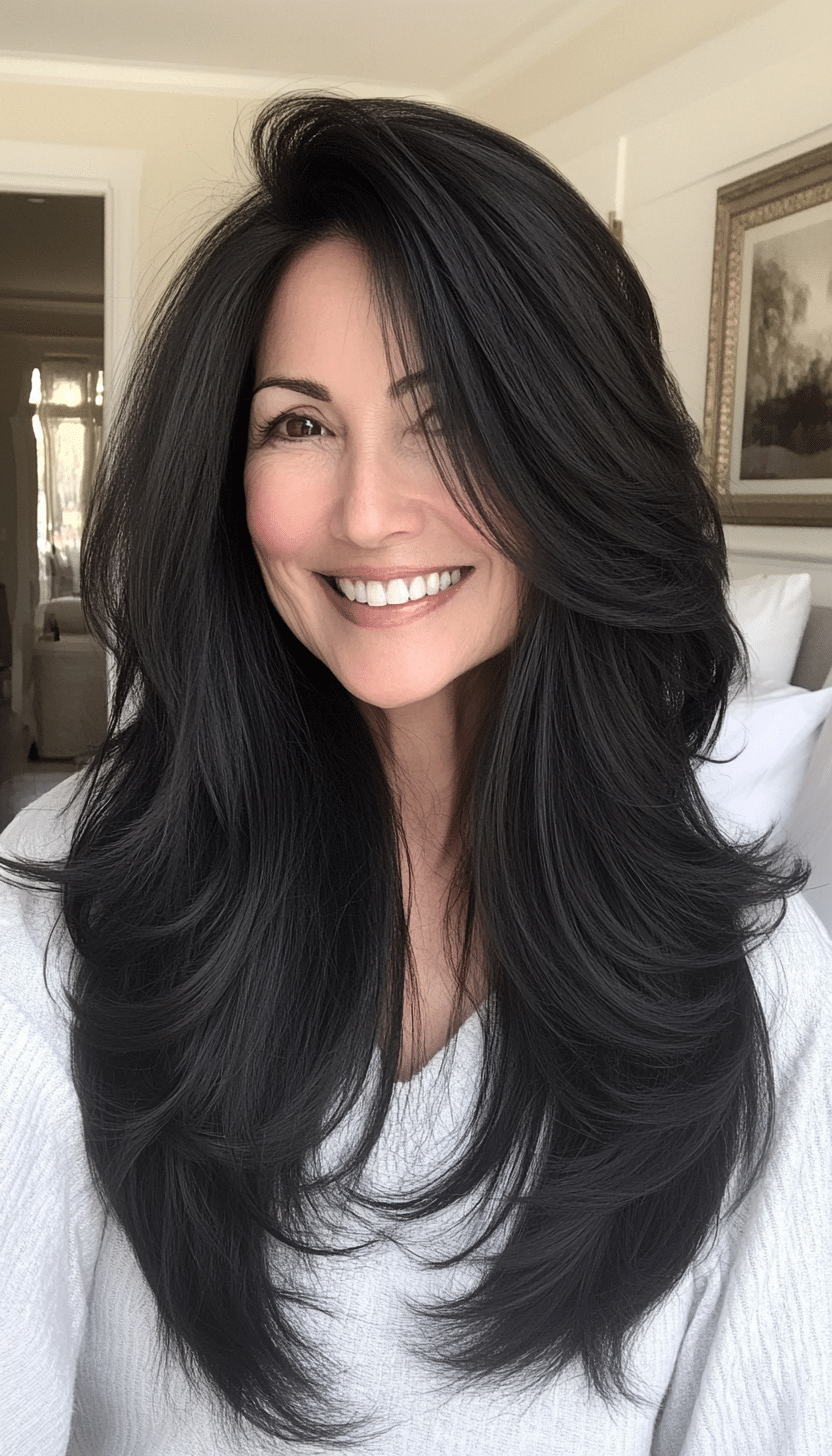 19. Soft Black Wispy Layers (Long Haircuts For Older Women) - Long Haircuts For Older Women