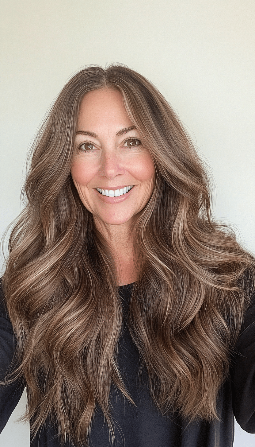 20. Maple Brown Long Waves (Long Haircuts For Older Women) - Long Haircuts For Older Women