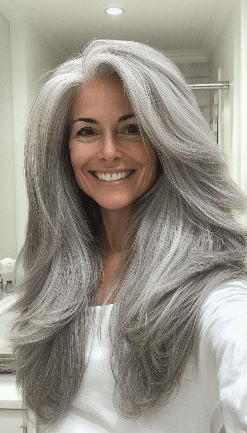 24. Natural Gray Volume Layers (Long Haircuts For Older Women) - Long Haircuts For Older Women