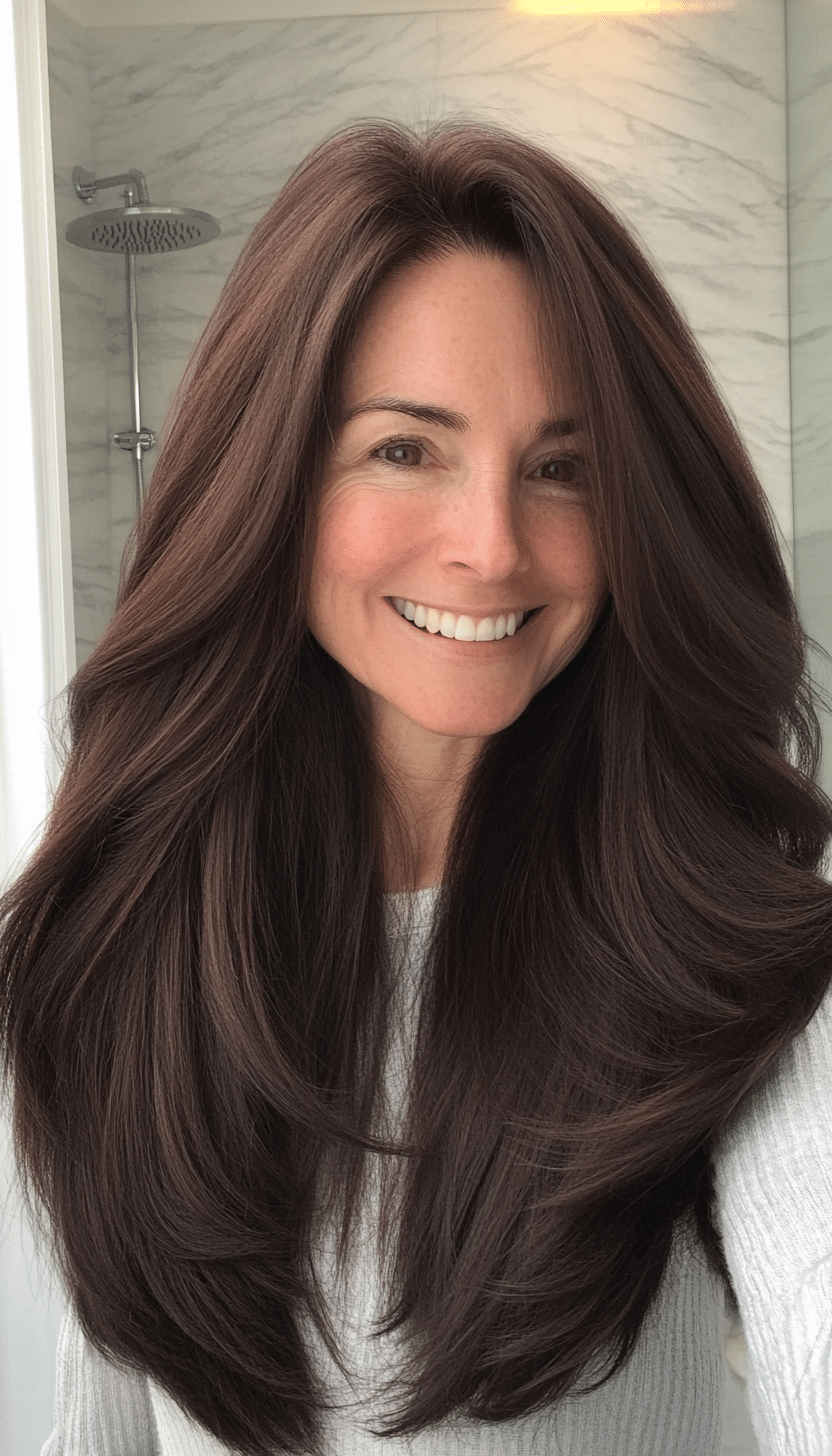 25. Dark Chestnut Framing Cut (Long Haircuts For Older Women) - Long Haircuts For Older Women
