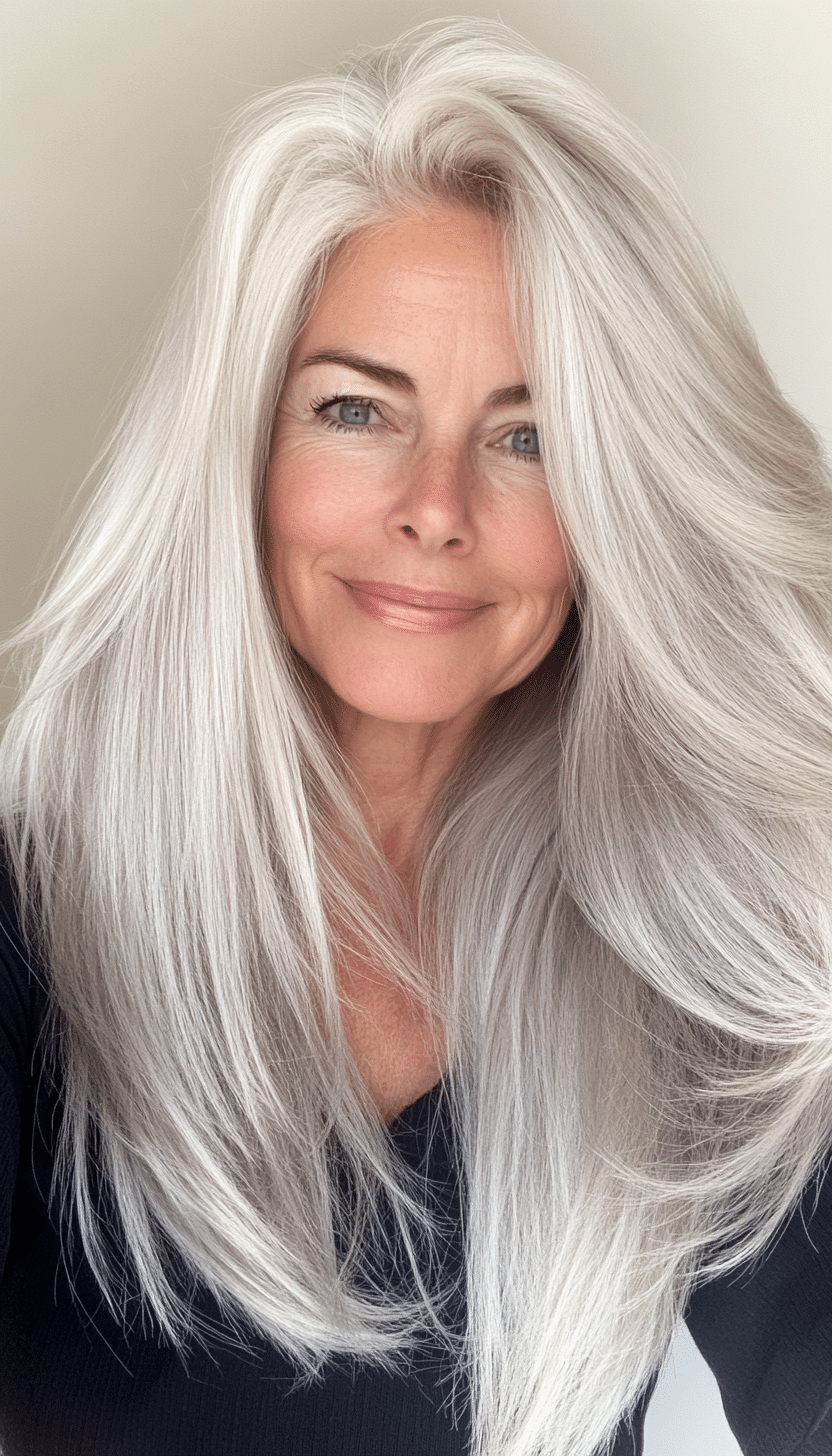 27. Platinum Silver Elegant Layers (Long Haircuts For Older Women) - Long Haircuts For Older Women