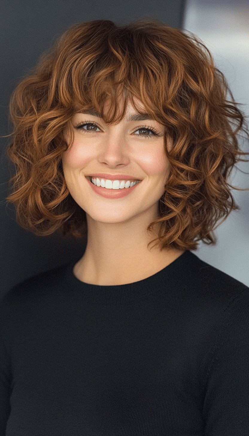 1. Soft Layered Bob with Chestnut Brown Shine (Curly Hairstyles With Fringe) - Curly Hairstyles With Fringe