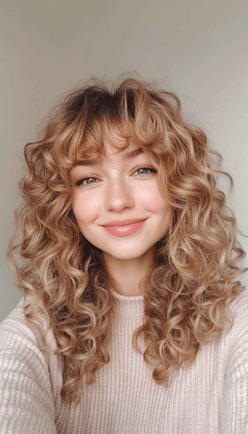 21. Loose Curly Layers with Warm Beige Blonde (Curly Hairstyles With Fringe) - Curly Hairstyles With Fringe