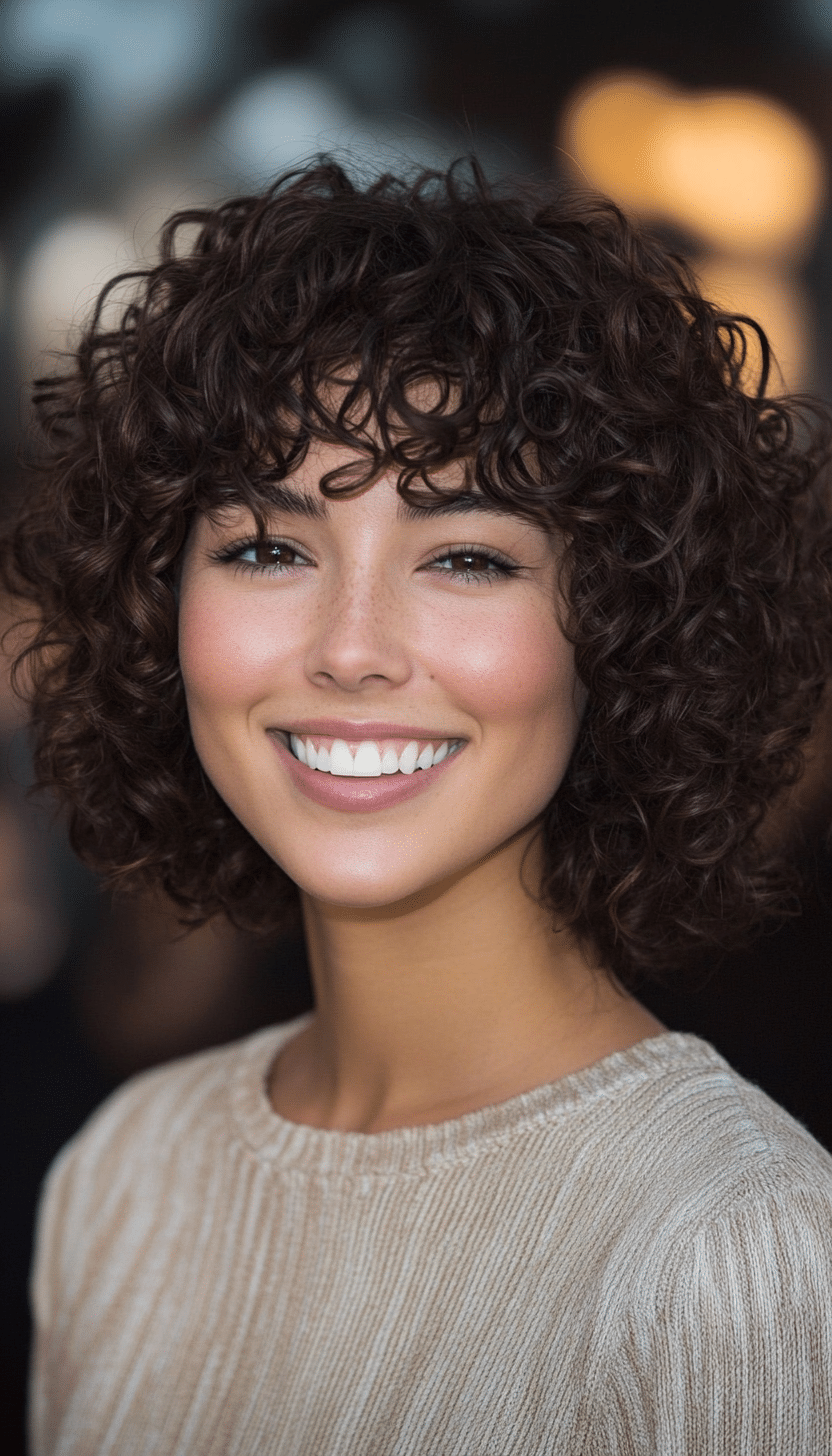 22. Short Coily Bob with Mocha Brown Hue (Curly Hairstyles With Fringe) - Curly Hairstyles With Fringe