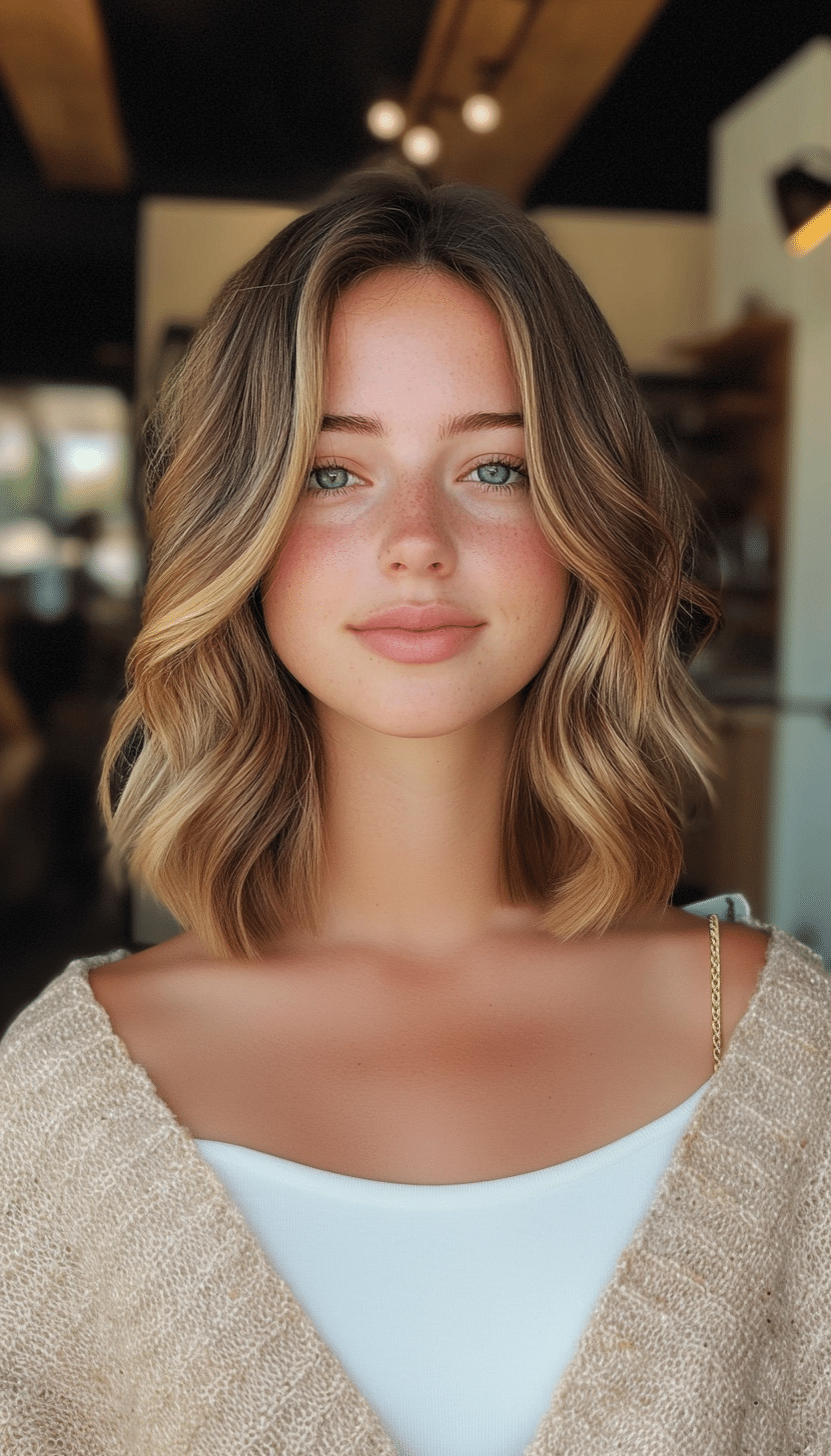 4. Wavy Lob in Warm Honey Blonde (Medium Bob Hairstyles) - Medium Bob Hairstyles