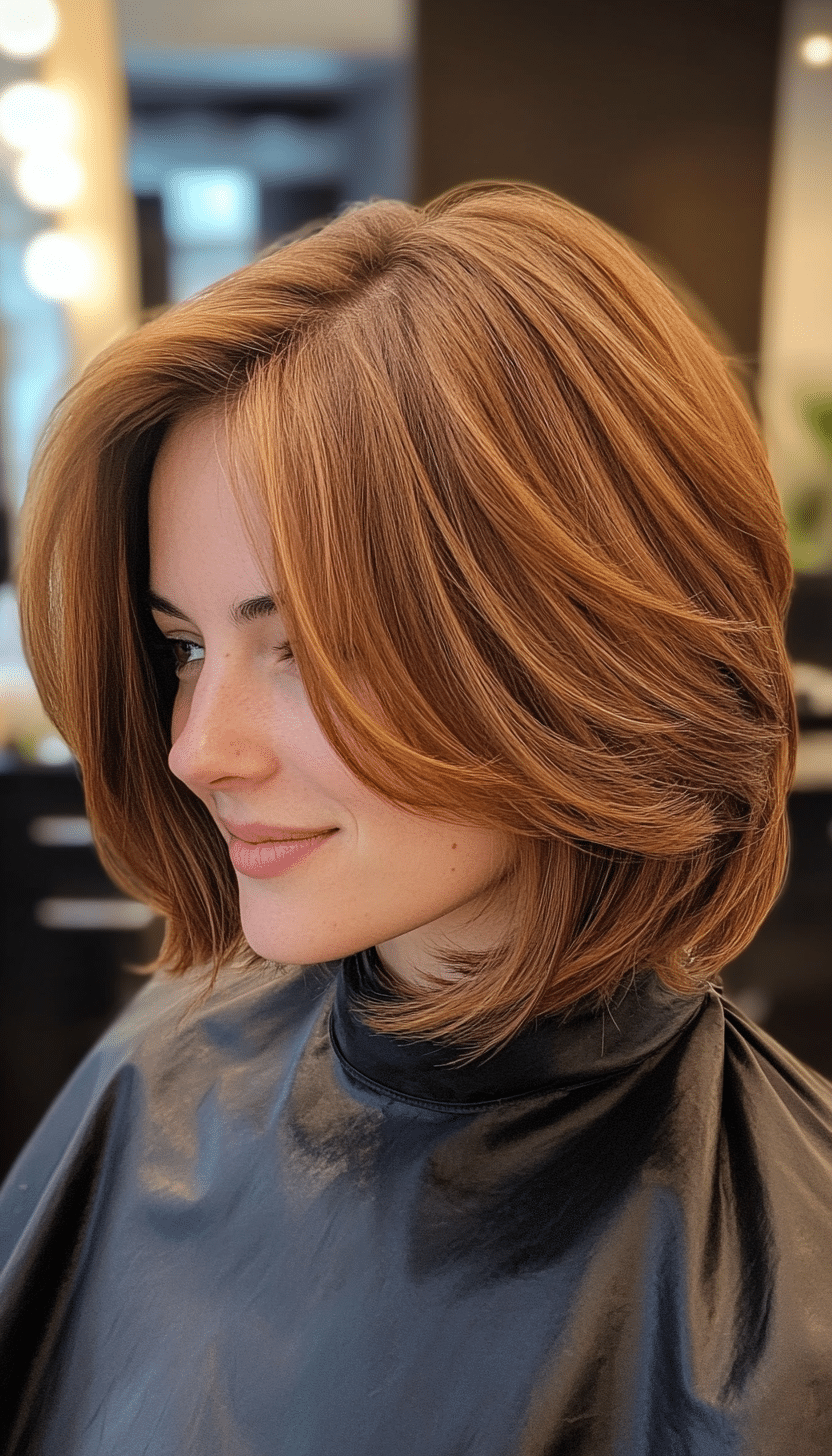 6. Feathered Bob in Light Caramel Brown (Medium Bob Hairstyles) - Medium Bob Hairstyles