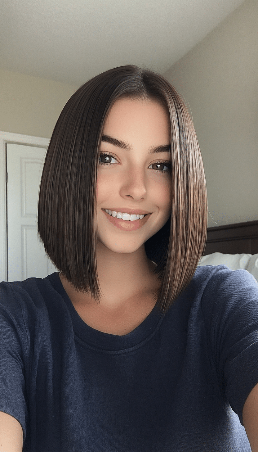 8. Sleek Straight Bob in Deep Brown (Medium Bob Hairstyles) - Medium Bob Hairstyles