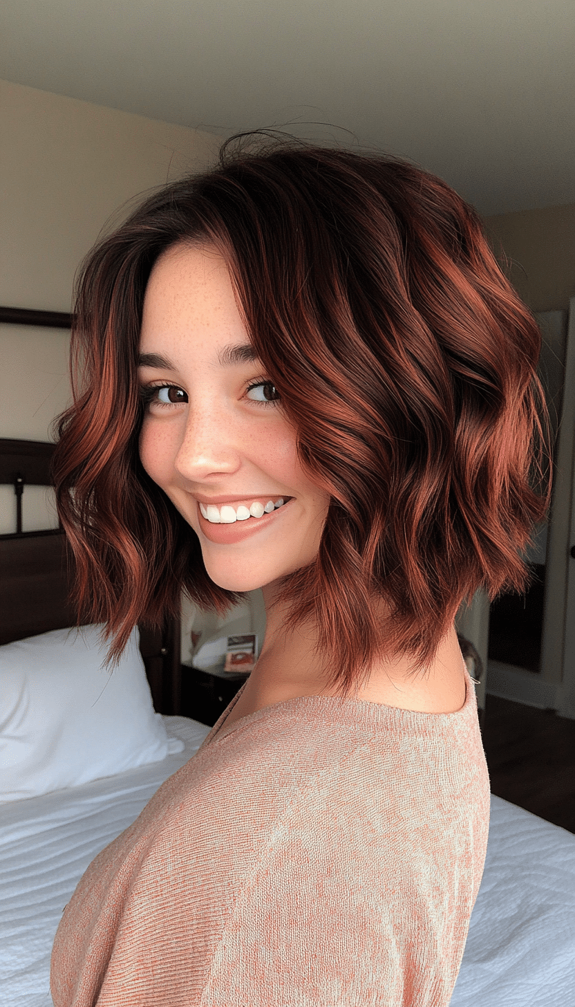 9. Tousled Bob in Dark Auburn (Medium Bob Hairstyles) - Medium Bob Hairstyles