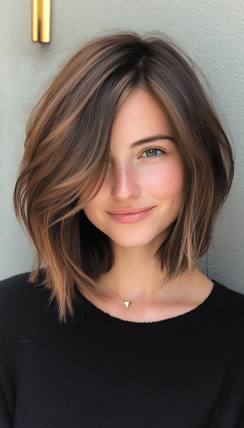 10. Side-Parted Bob in Neutral Brown (Medium Bob Hairstyles) - Medium Bob Hairstyles