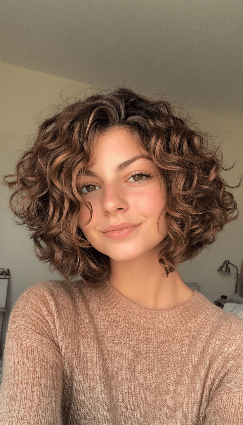 12. Curly Bob in Medium Brown (Medium Bob Hairstyles) - Medium Bob Hairstyles