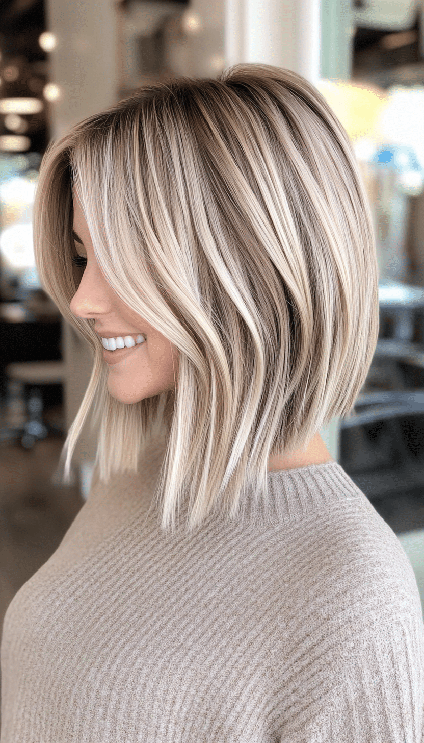 14. Piecey Bob in Beige Blonde (Medium Bob Hairstyles) - Medium Bob Hairstyles
