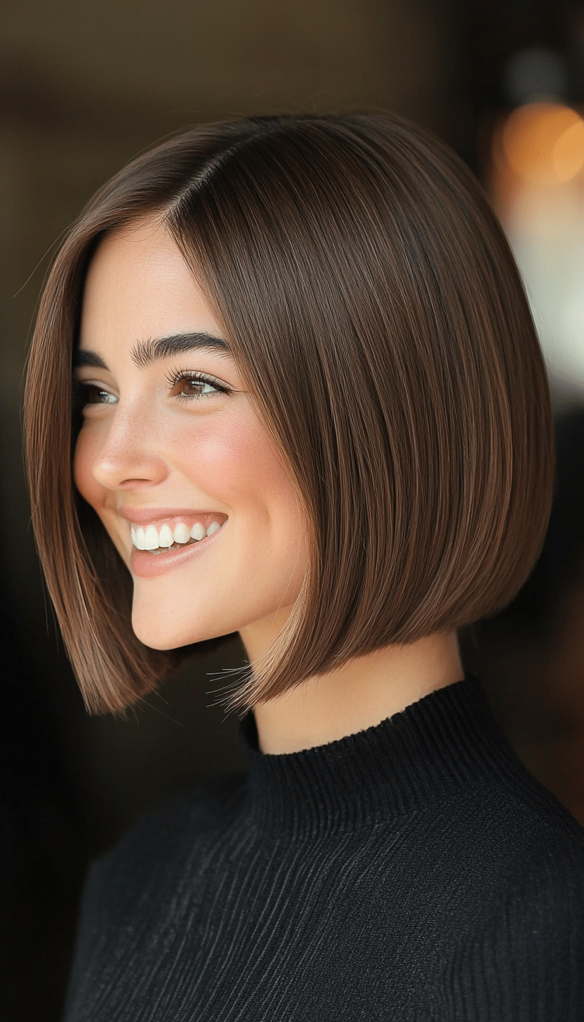 18. Classic Bob in Warm Brown (Medium Bob Hairstyles) - Medium Bob Hairstyles