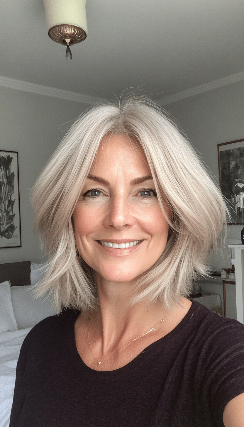 1. Soft Feathered Bob in Light Ash Blonde (Haircuts For Women Over 50 With Thin Hair) - Haircuts For Women Over 50 With Thin Hair