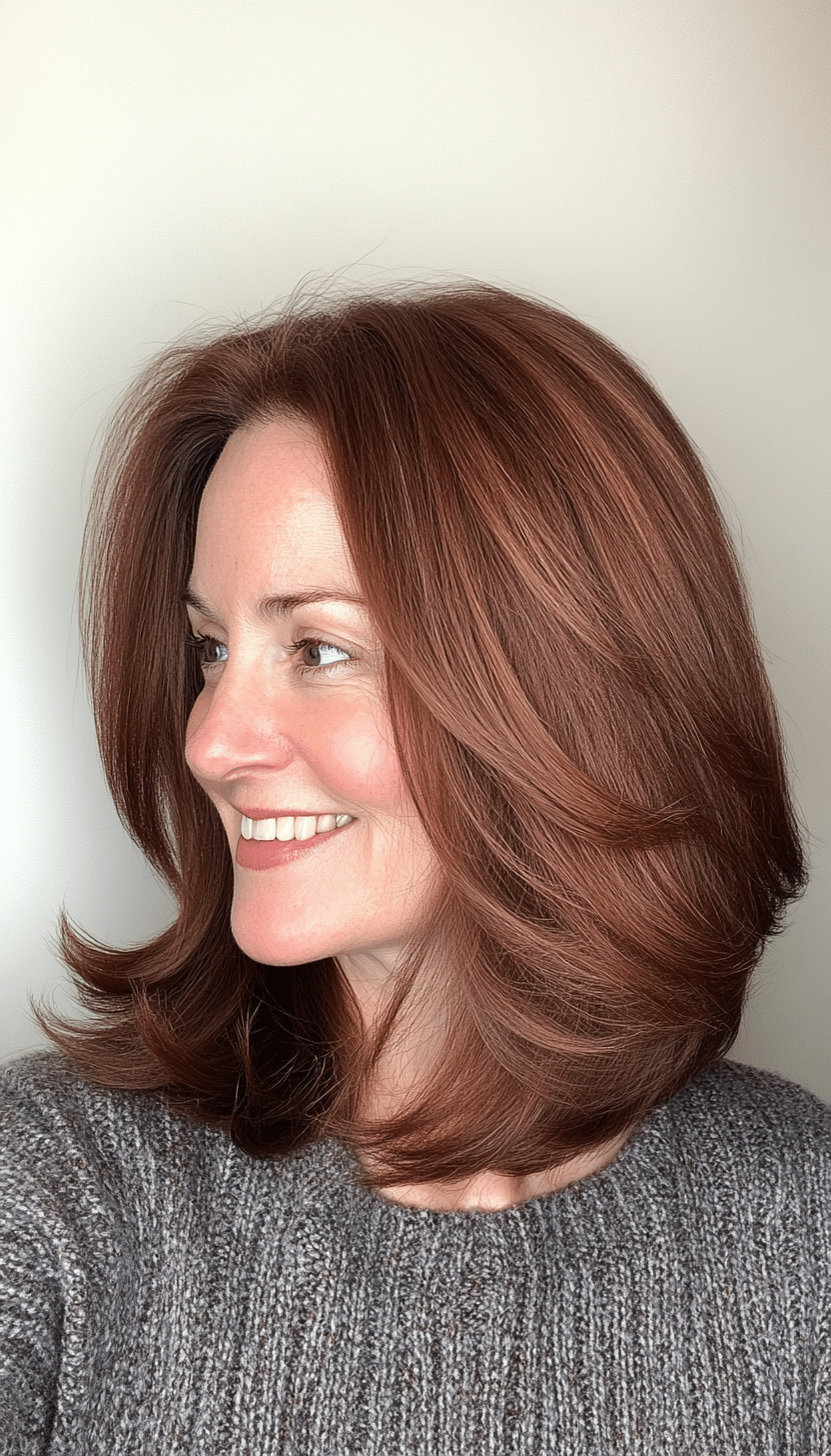 3. Layered Lob with Warm Chestnut Tones (Haircuts For Women Over 50 With Thin Hair) - Haircuts For Women Over 50 With Thin Hair