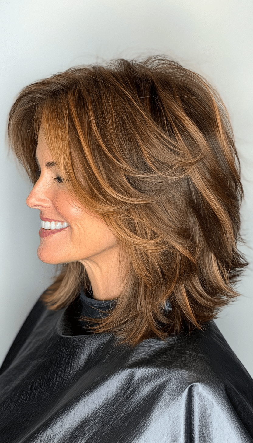 5. Wispy Shag with Dark Caramel Brown (Haircuts For Women Over 50 With Thin Hair) - Haircuts For Women Over 50 With Thin Hair