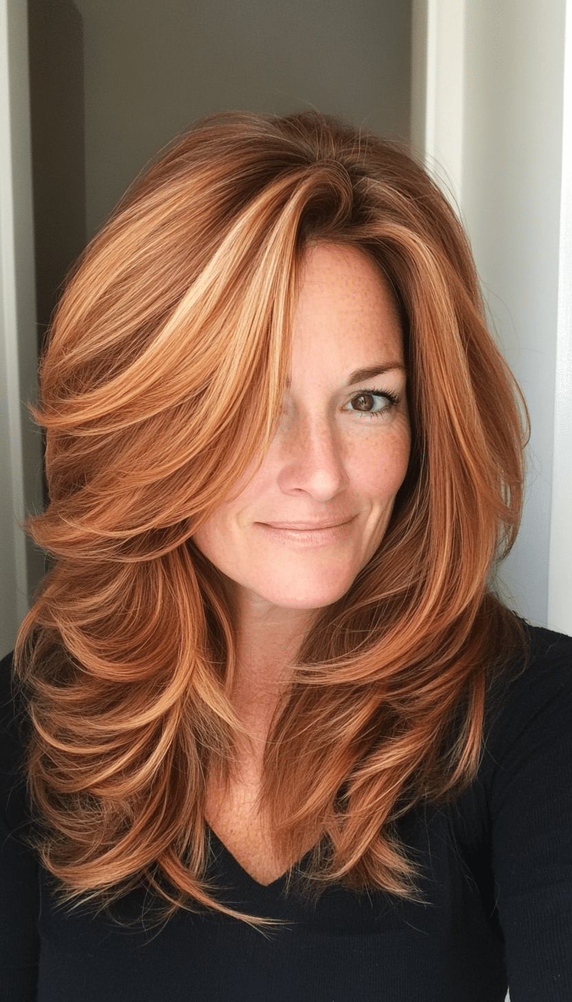 19. Medium Shag with Copper Highlights (Haircuts For Women Over 50 With Thin Hair) - Haircuts For Women Over 50 With Thin Hair