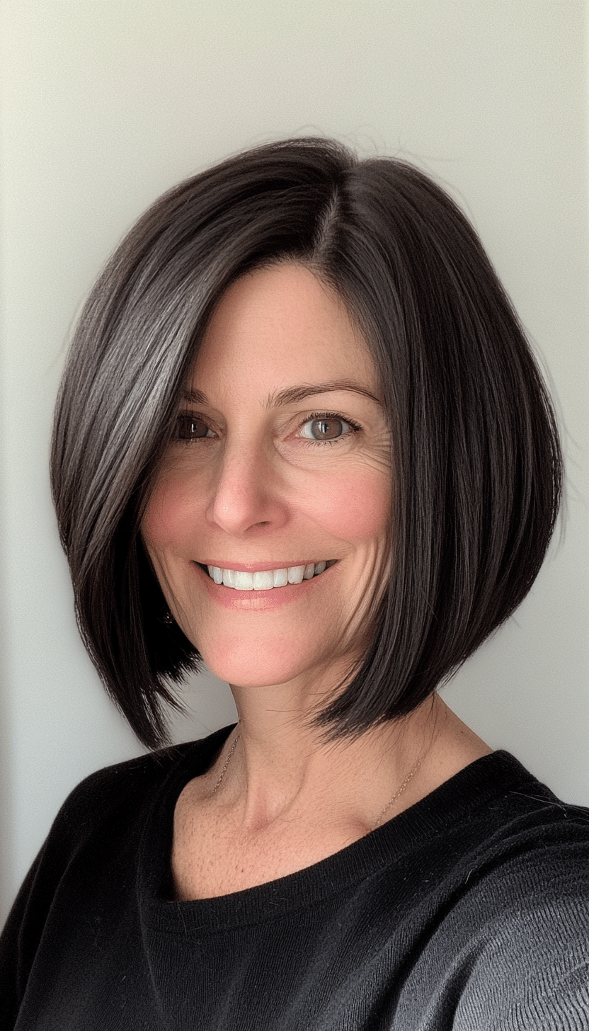 20. Neck-Length Bob with Soft Black (Haircuts For Women Over 50 With Thin Hair) - Haircuts For Women Over 50 With Thin Hair