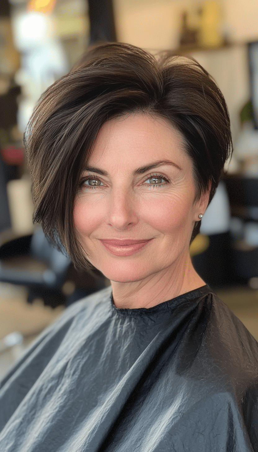 21. Textured Pixie Bob in Rich Espresso (Haircuts For Women Over 50 With Thin Hair) - Haircuts For Women Over 50 With Thin Hair