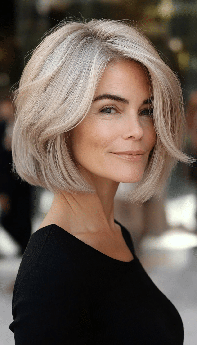 22. Curved Bob with Subtle Strawberry Blonde (Haircuts For Women Over 50 With Thin Hair) - Haircuts For Women Over 50 With Thin Hair