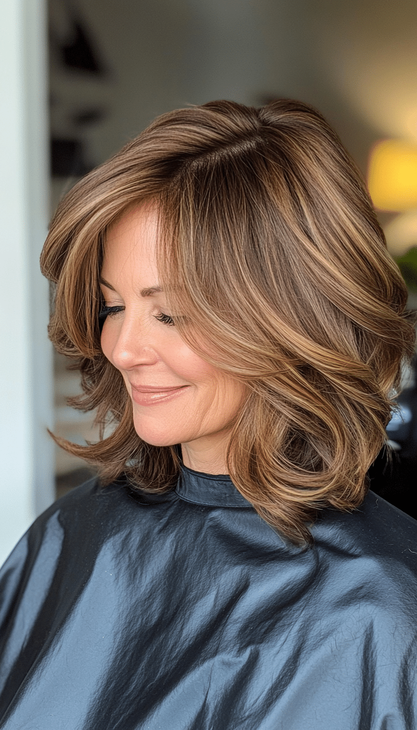 23. Side-Swept Layers with Light Cocoa Brown (Haircuts For Women Over 50 With Thin Hair) - Haircuts For Women Over 50 With Thin Hair