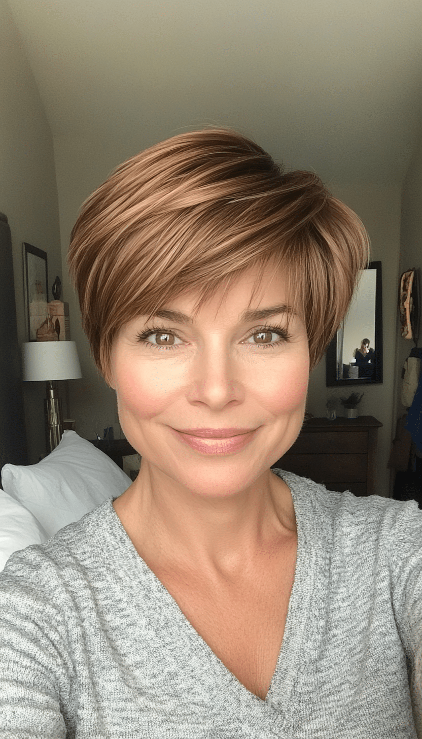 27. Short Choppy Cut with Light Chestnut Brown (Haircuts For Women Over 50 With Thin Hair) - Haircuts For Women Over 50 With Thin Hair