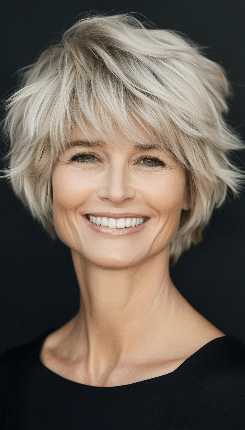 6. Icy Blonde Textured Crop (Short Shag Haircuts With Bangs For Older Women) - Short Shag Haircuts With Bangs For Older Women