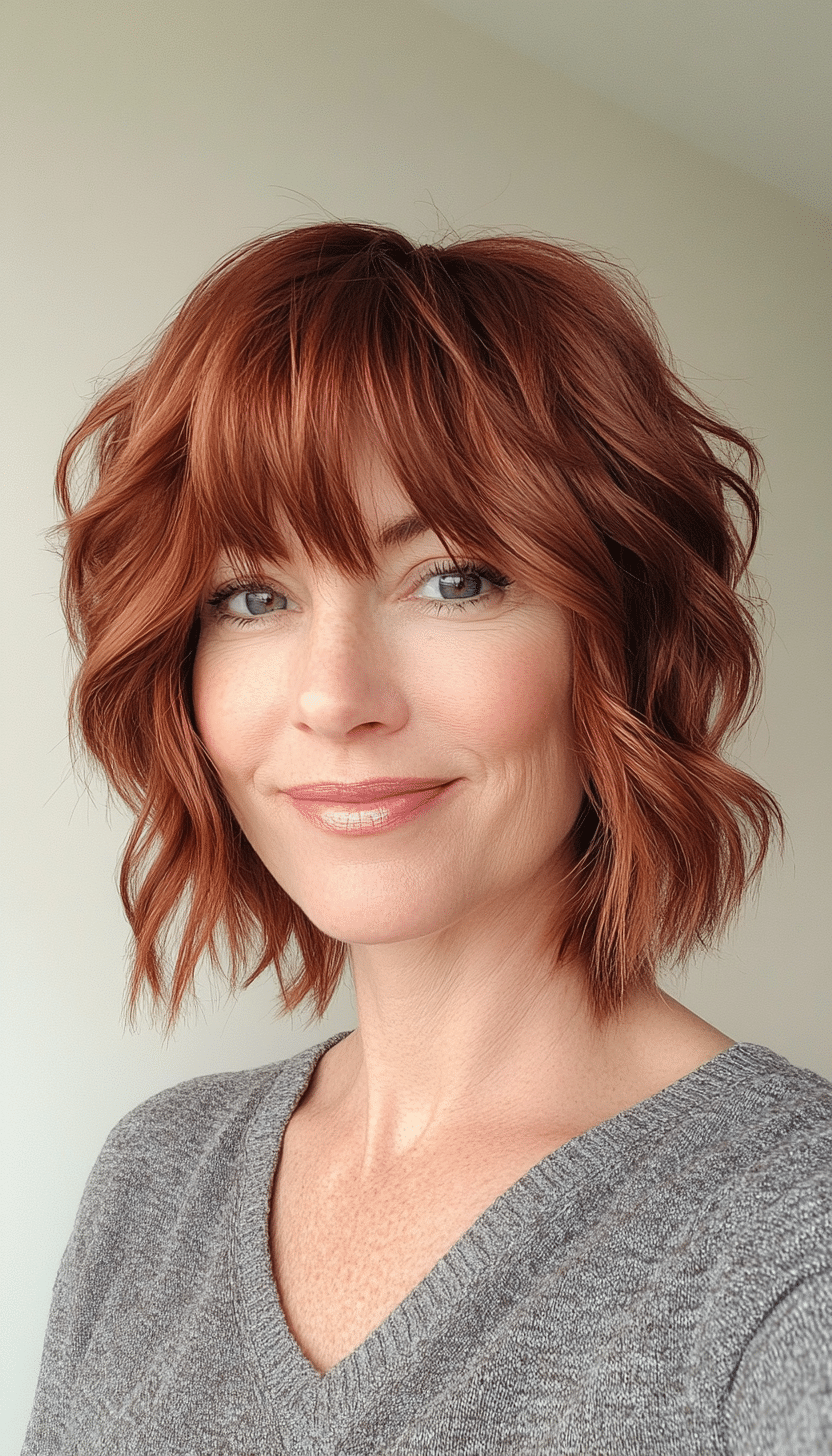 17. Mahogany Wavy Shag (Short Shag Haircuts With Bangs For Older Women) - Short Shag Haircuts With Bangs For Older Women