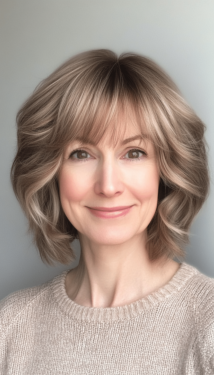 18. Sandy Brown Rounded Shag (Short Shag Haircuts With Bangs For Older Women) - Short Shag Haircuts With Bangs For Older Women