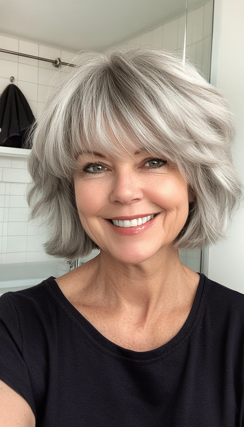21. Soft Gray Cropped Shag (Short Shag Haircuts With Bangs For Older Women) - Short Shag Haircuts With Bangs For Older Women