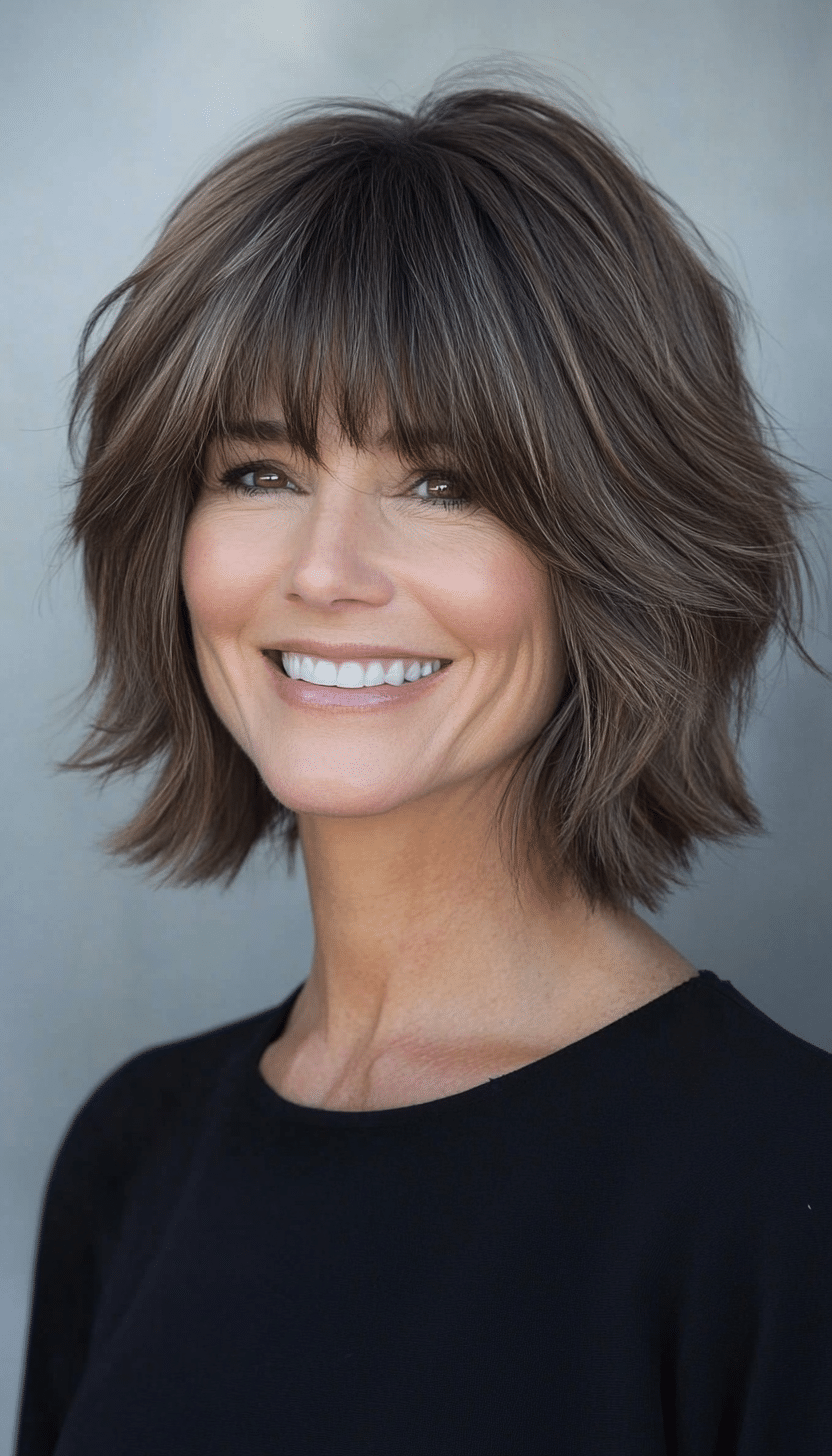 23. Ash Brown Tapered Shag (Short Shag Haircuts With Bangs For Older Women) - Short Shag Haircuts With Bangs For Older Women