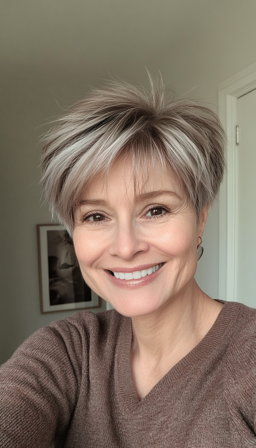 1. Feathered Pixie in Ash Brown (Hairstyles For Older Women With Thin Hair) - Hairstyles For Older Women With Thin Hair