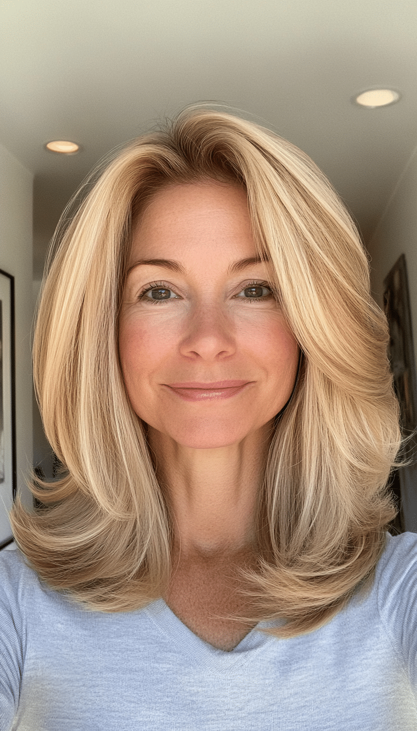 3. Layered Lob in Honey Blonde (Hairstyles For Older Women With Thin Hair) - Hairstyles For Older Women With Thin Hair