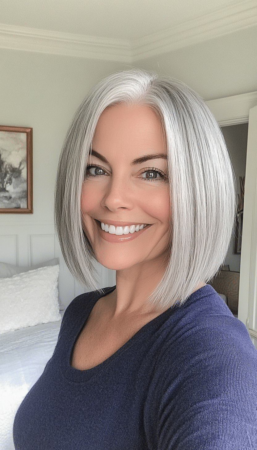 7. Blunt Bob in Silver Grey (Hairstyles For Older Women With Thin Hair) - Hairstyles For Older Women With Thin Hair