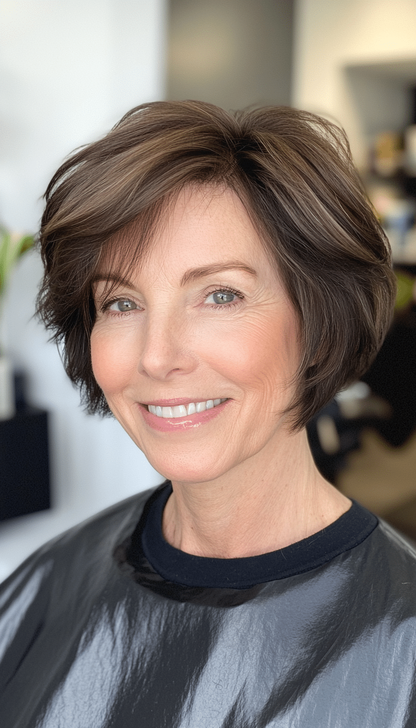 8. Short Layers in Dark Brown (Hairstyles For Older Women With Thin Hair) - Hairstyles For Older Women With Thin Hair