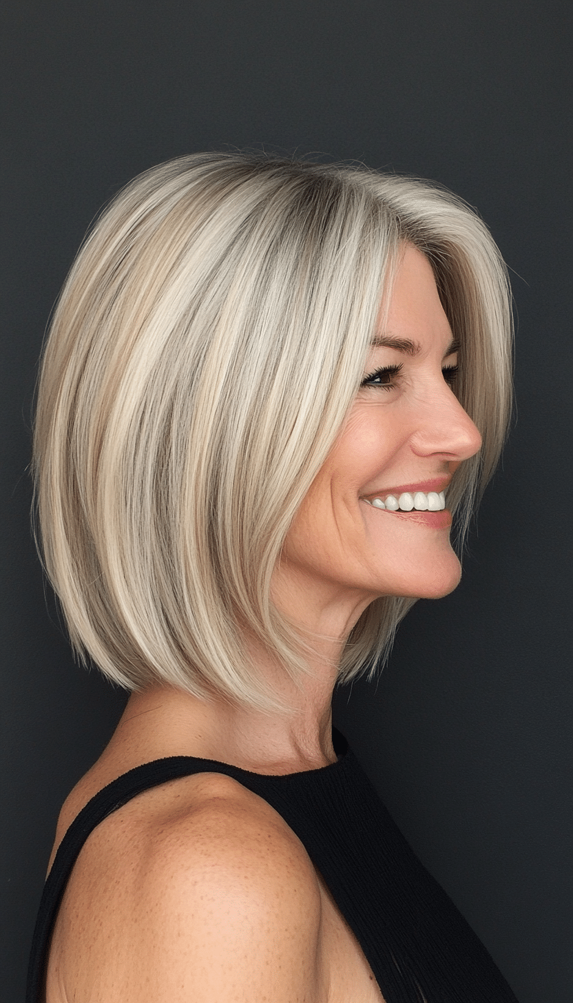 10. Angled Bob in Pearl Blonde (Hairstyles For Older Women With Thin Hair) - Hairstyles For Older Women With Thin Hair