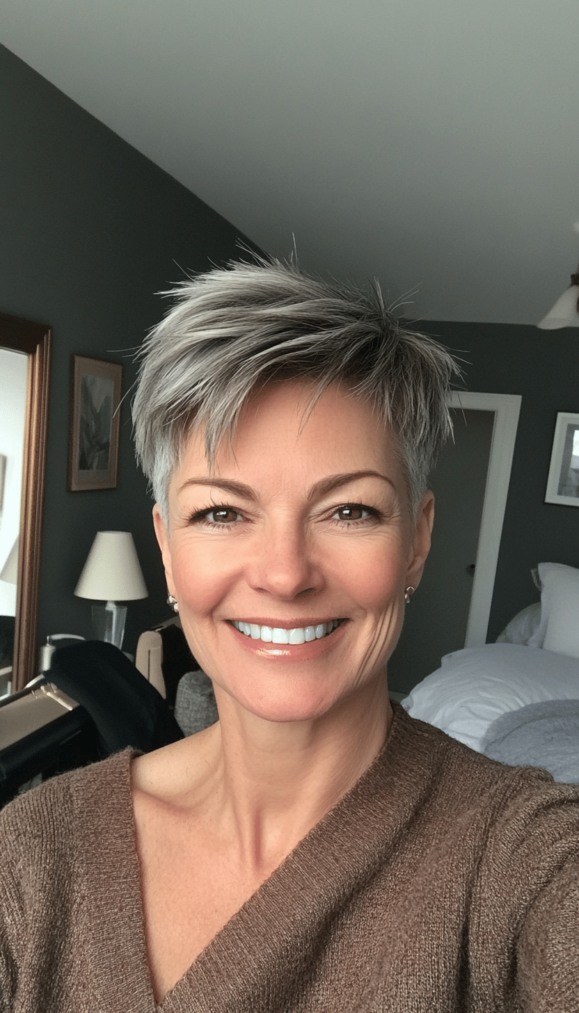 11. Cropped Pixie in Salt and Pepper (Hairstyles For Older Women With Thin Hair) - Hairstyles For Older Women With Thin Hair