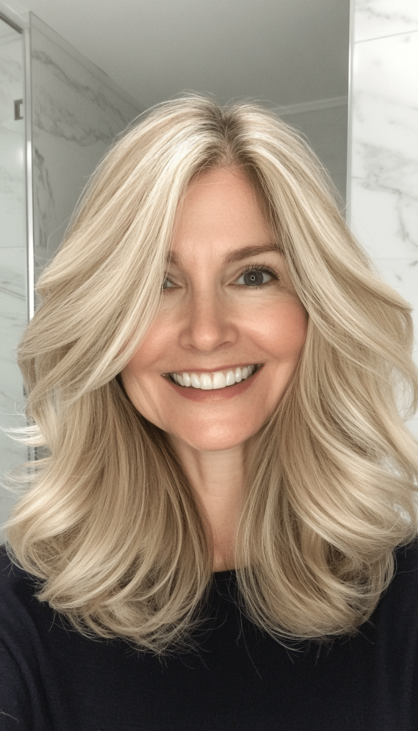14. Layered Waves in Warm Blonde (Hairstyles For Older Women With Thin Hair) - Hairstyles For Older Women With Thin Hair