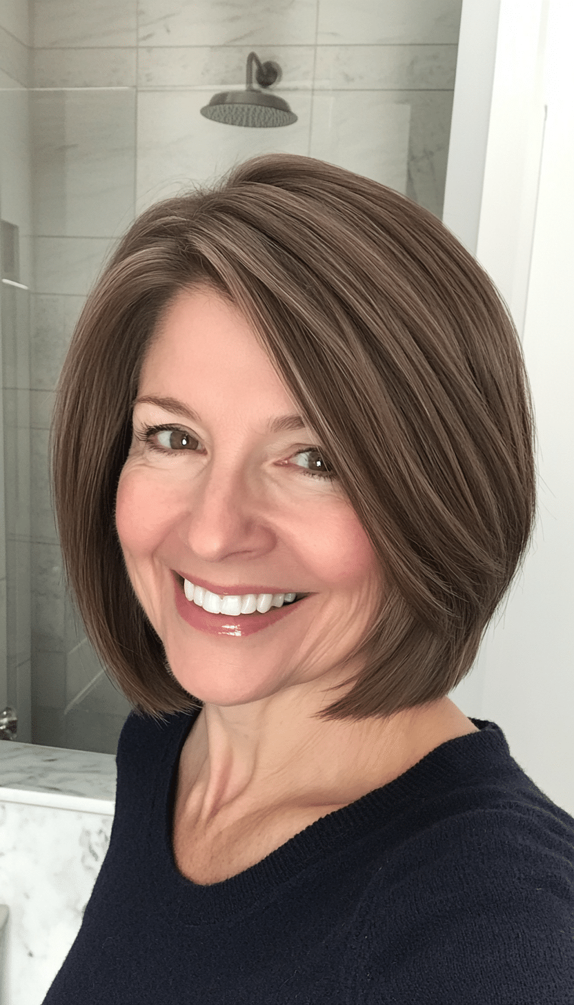 16. Classic Bob in Medium Brown (Hairstyles For Older Women With Thin Hair) - Hairstyles For Older Women With Thin Hair