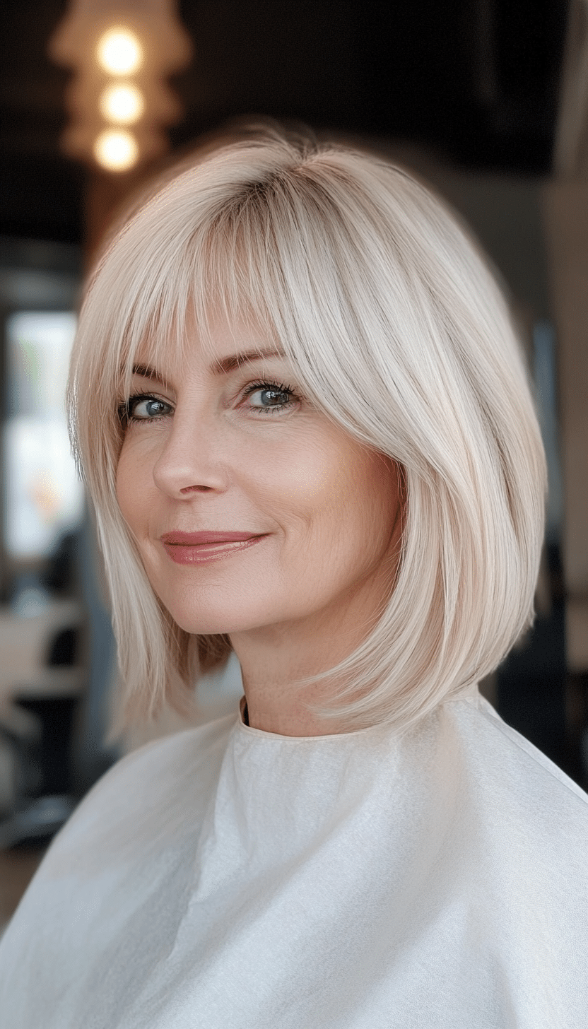 20. Side-Swept Bob in Strawberry Blonde (Hairstyles For Older Women With Thin Hair) - Hairstyles For Older Women With Thin Hair