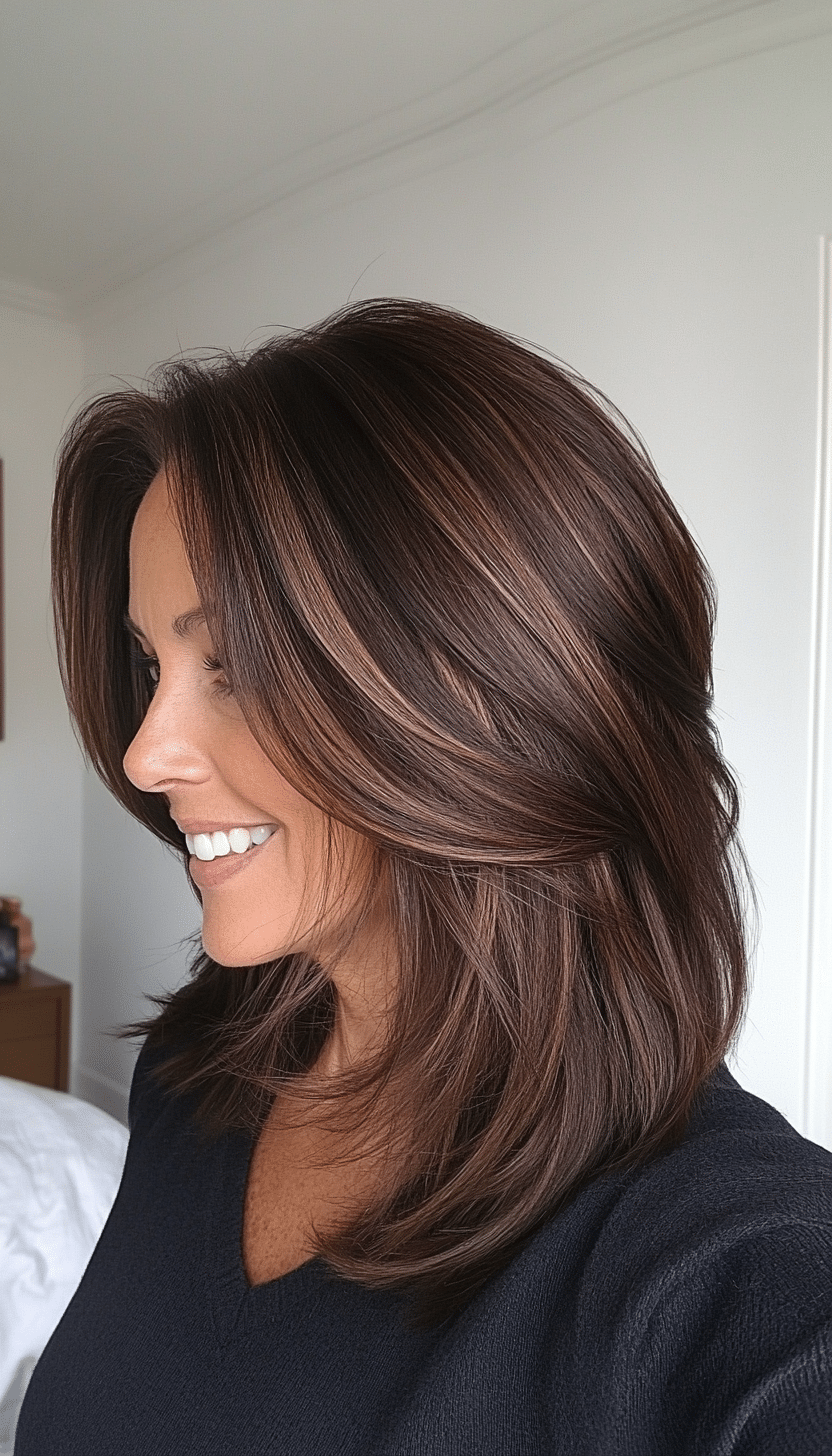 21. Medium Cut in Rich Brunette (Hairstyles For Older Women With Thin Hair) - Hairstyles For Older Women With Thin Hair