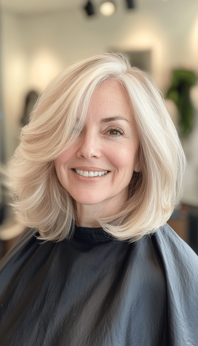 25. Face-Framing Lob in Beige Blonde (Hairstyles For Older Women With Thin Hair) - Hairstyles For Older Women With Thin Hair