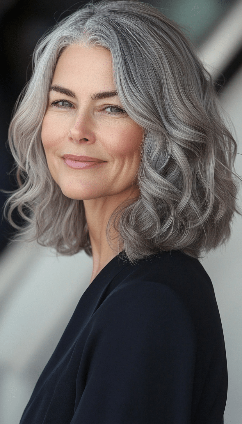 27. Wavy Bob in Natural Grey (Hairstyles For Older Women With Thin Hair) - Hairstyles For Older Women With Thin Hair