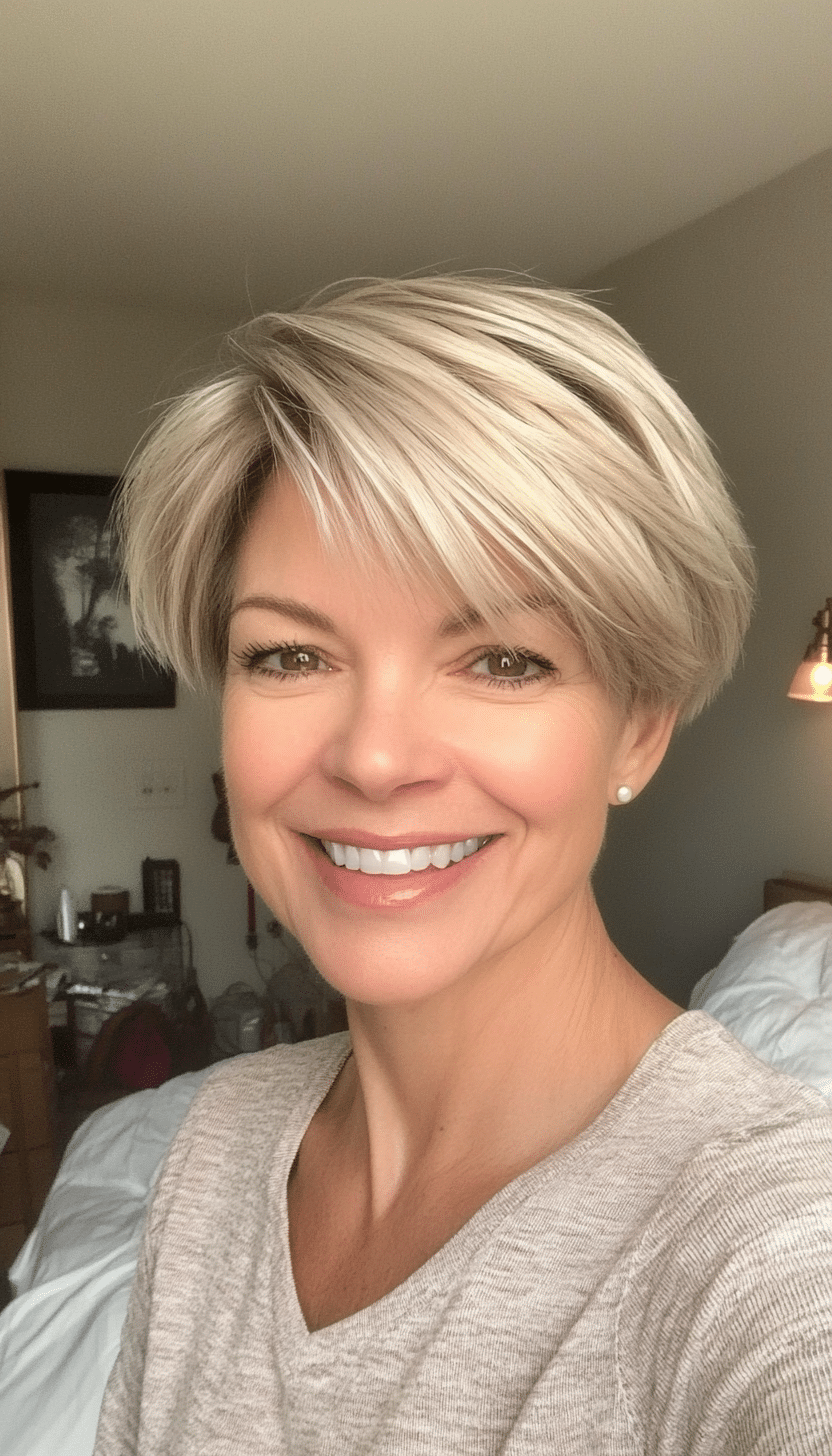 1. The Soft Pixie in Warm Blonde (Haircuts For Older Women With Thinning Hair) - Haircuts For Older Women With Thinning Hair