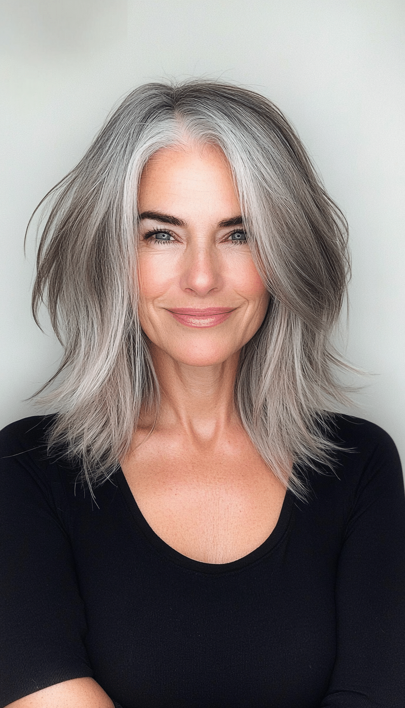 4. Feathered Shag in Silver Ash (Haircuts For Older Women With Thinning Hair) - Haircuts For Older Women With Thinning Hair