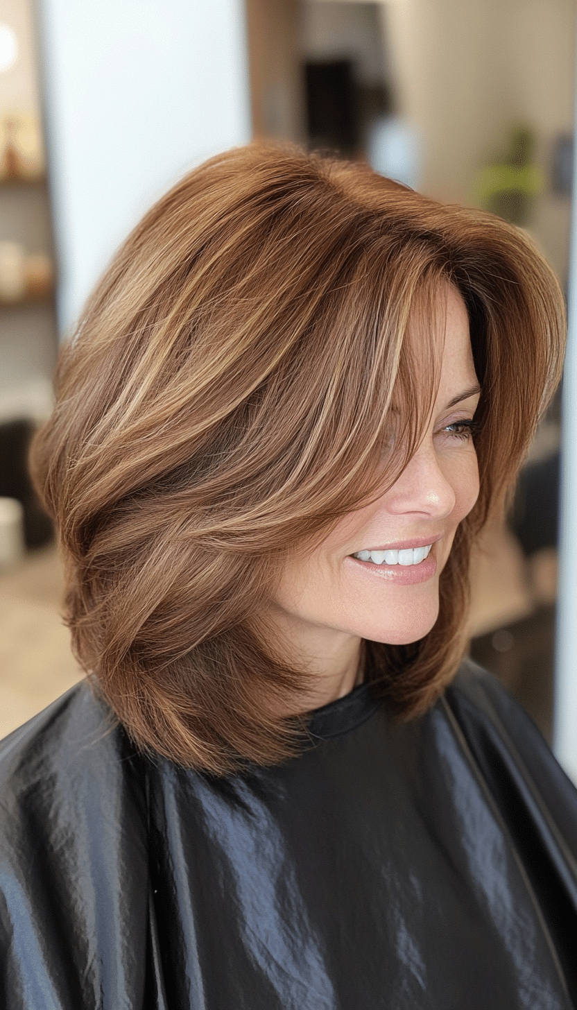 6. Textured Lob in Chestnut Brown (Haircuts For Older Women With Thinning Hair) - Haircuts For Older Women With Thinning Hair