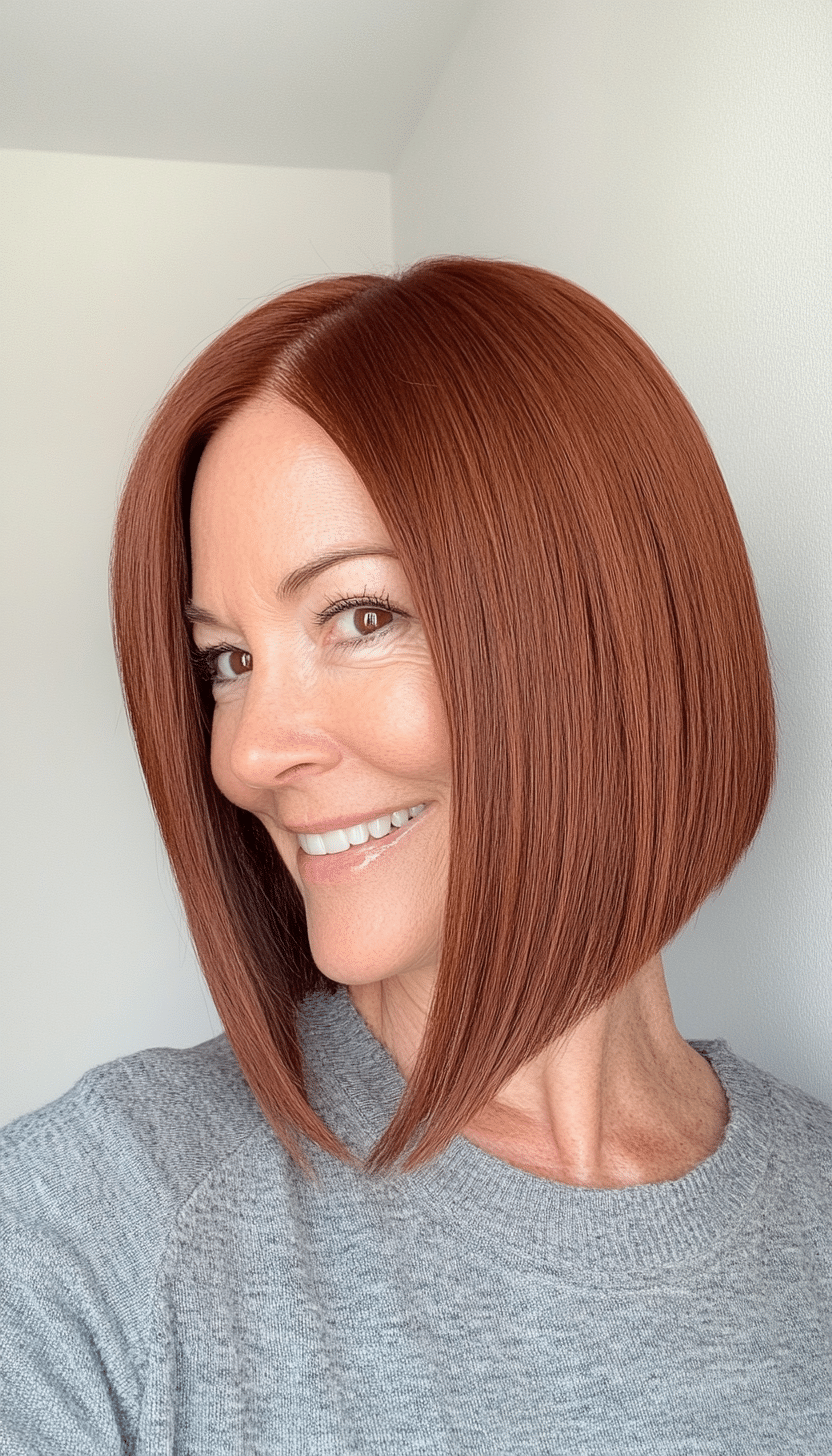 9. Angled Bob in Auburn (Haircuts For Older Women With Thinning Hair) - Haircuts For Older Women With Thinning Hair